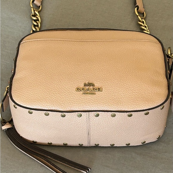 COACH Crystal Rivet Pebble Leather Camera Bag Crossbody in Nude Pink - Picture 9 of 12